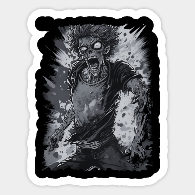 Zombie comic book style black and white Sticker by Terror-Fi